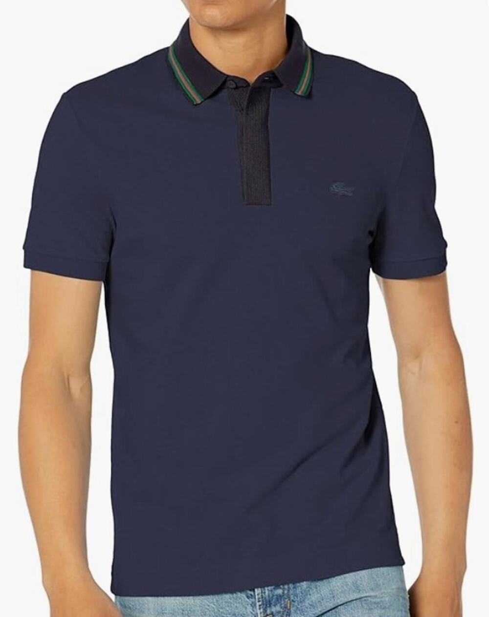Lacoste Men's Short Sleeve Regular Fit Striped Neck Polo Shirt Marine XL
